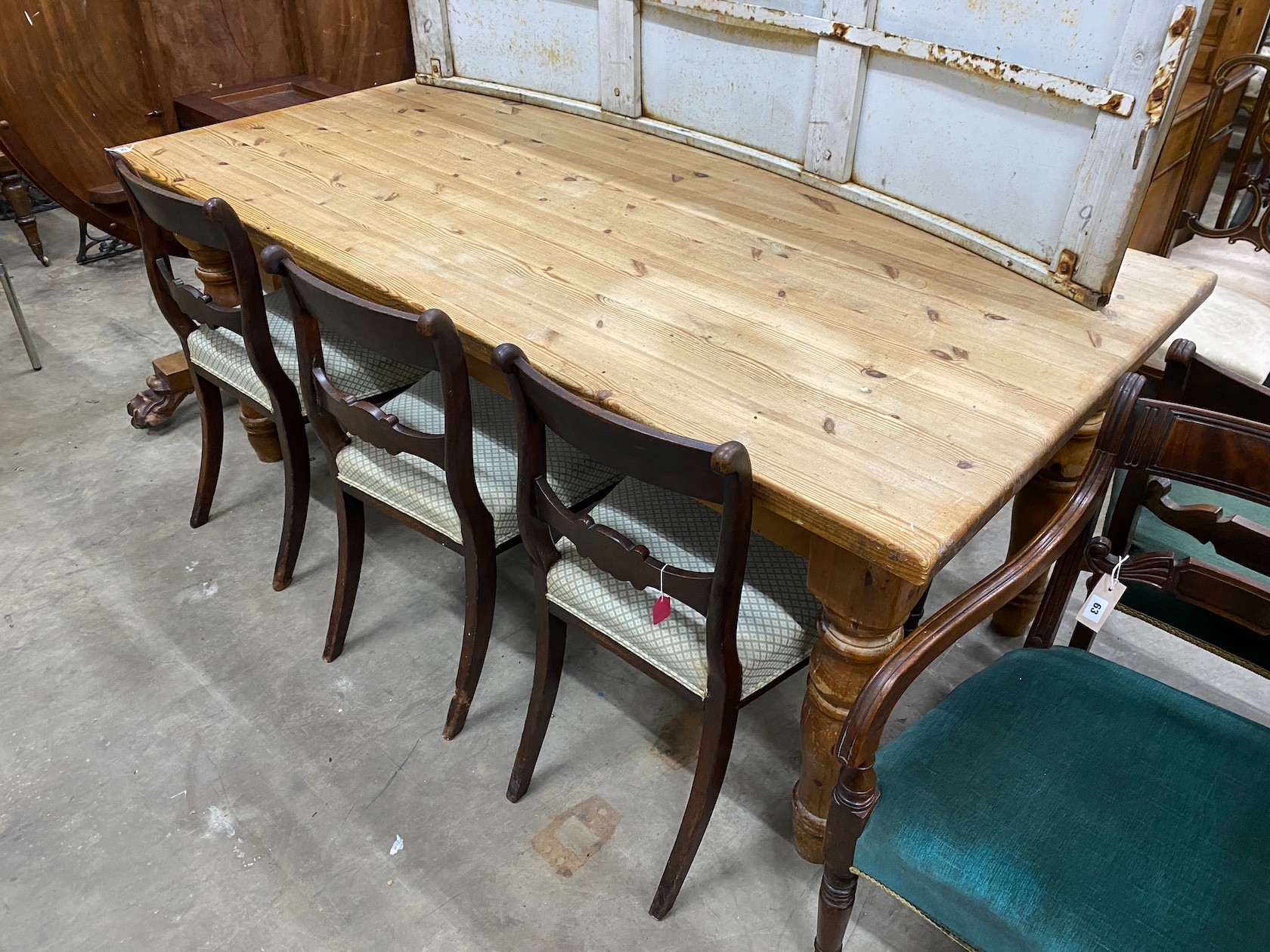 A Victorian style rectangular pine kitchen table, length 182cm, depth 93cm, height 76cm